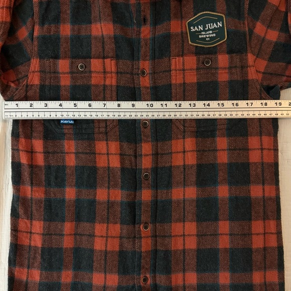 KAVU Plaid Flannel Shirt XS Red Black San Juan Island Brewing Co. Cotton - Picture 8 of 12